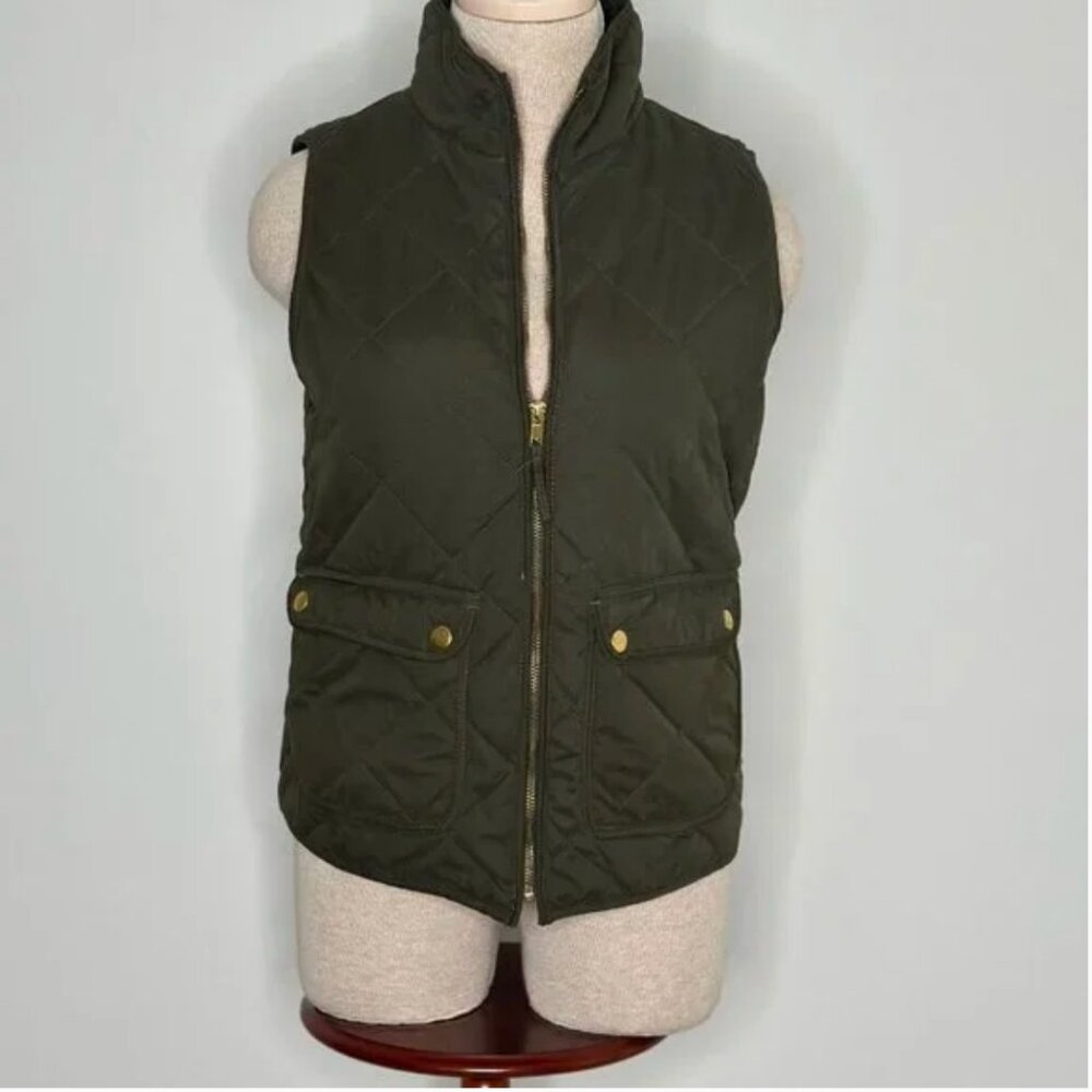 Blue Rain Olive Quilted Vest with Gold Hardware and Front Pockets Size Small